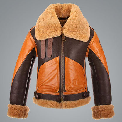 Aviator Sheepskin RAF Men’s B3 Shearling Bomber Leather Jacket