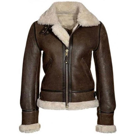 Aviator Women’s Distressed Brown Leather Jacket