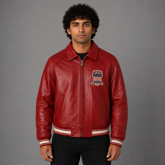 Front view Avirex American flight lambskin leather bomber jacket men