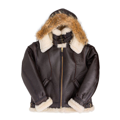 Men's B-3 Hooded Sheepskin Bomber Style Jacket