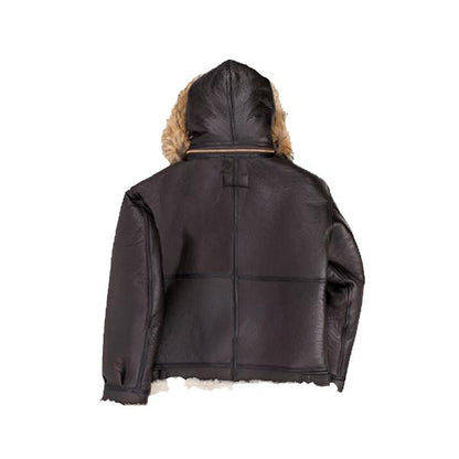 B-3 Hooded Sheepskin Bomber Leather Jacket - Warm & Stylish