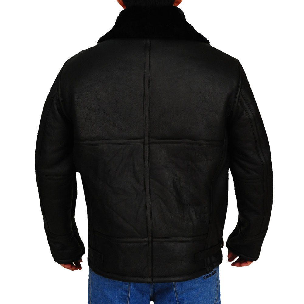 B3 Aviator Bomber Sheepskin Black Jacket - Classic Military Style