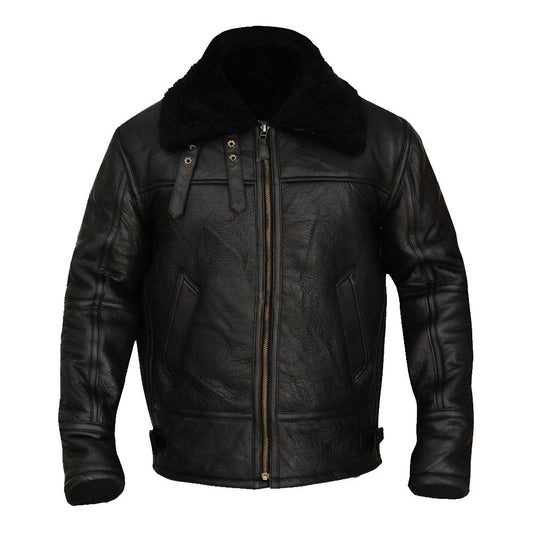 B3 Aviator Bomber Sheepskin Black Jacket - Classic Military Style