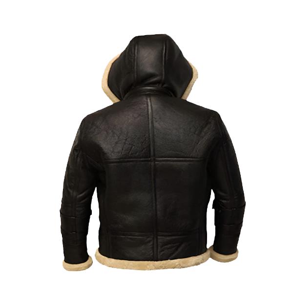 B3 Black Bomber Real Shearling Leather Jacket - Removable Hooded & Stylish