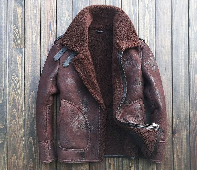 B3 Bomber Sheepskin Leather Shearling Wool Jacket