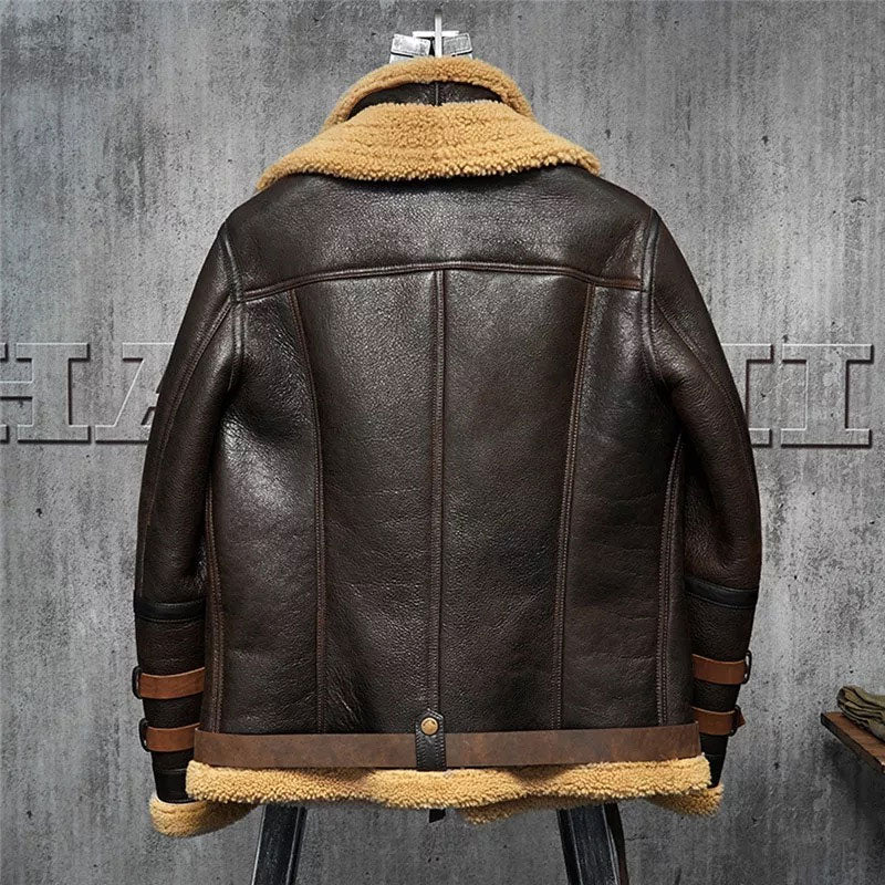 B3 Flight Sheepskin Aviator Fur Leather Jacket