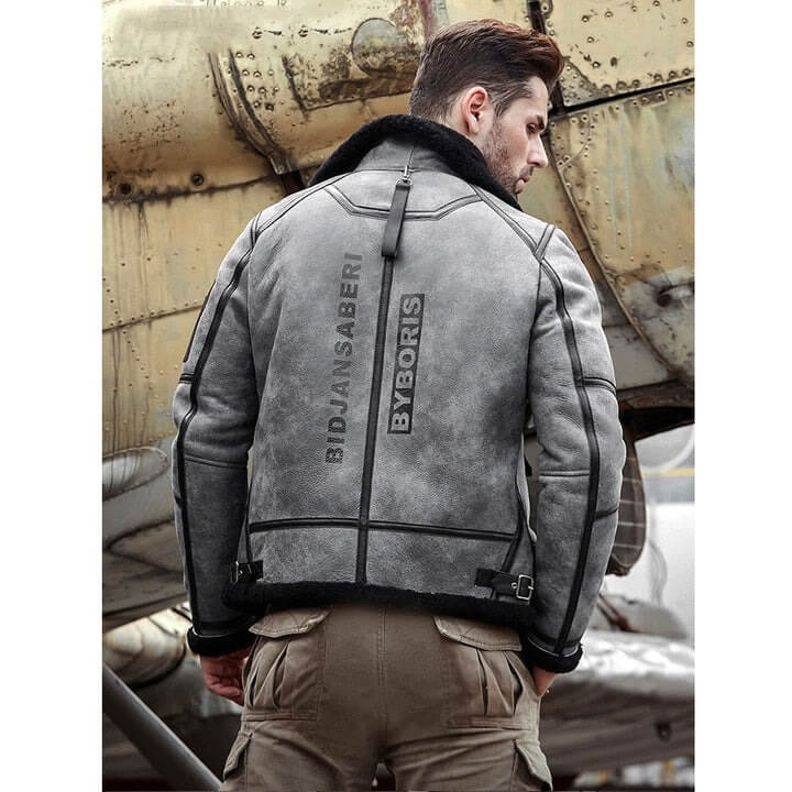 B3 Bomber Jacket in Grey Shearling Leather