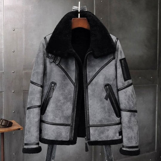 B3 Bomber Jacket in Grey Shearling Leather