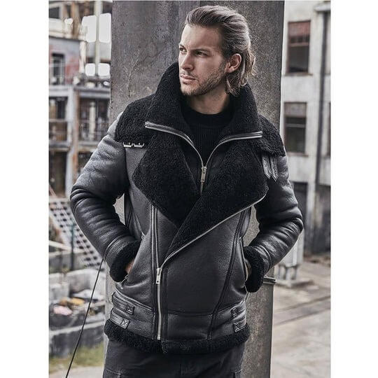 B3 Classic Bomber Shearling Sheepskin Leather Jacket