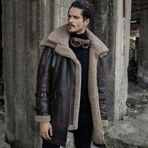 B3 Flight Jacket Men’s Shearling Aviator Long Fur Coat