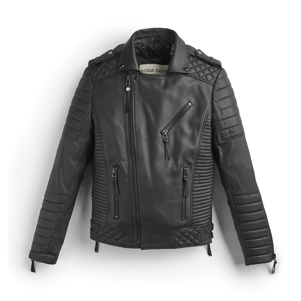 Avanzar Leather Black Leather Biker Jacket with Pattern