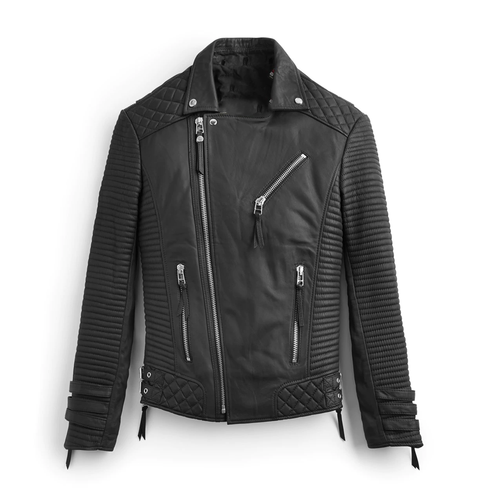 Avanzar Leather Black Motorcycle Jacket for Men – Biker Edition with Pattern