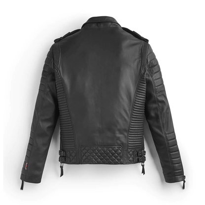 Avanzar Leather Black Leather Biker Jacket with Pattern