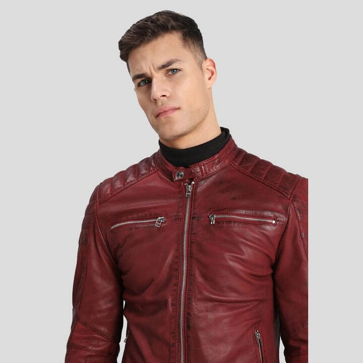 Ben Red Biker Leather Jacket by Avanzar Leather