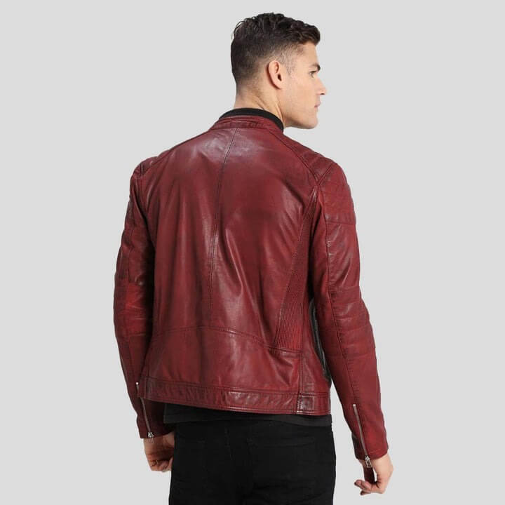 Ben Red Biker Leather Jacket by Avanzar Leather