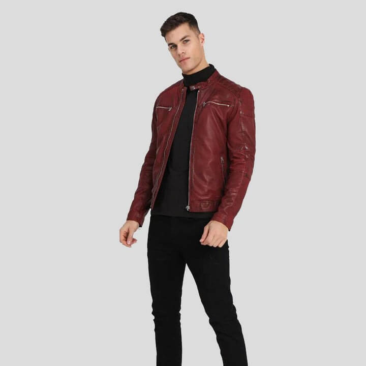 Ben Red Biker Leather Jacket by Avanzar Leather