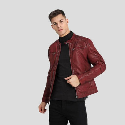 Ben Red Biker Leather Jacket by Avanzar Leather