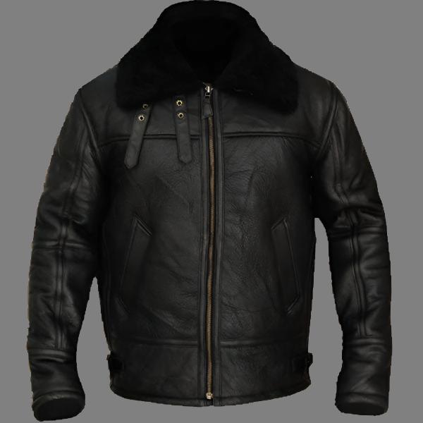  B3 Aviator Bomber Sheepskin Black Leather Jacket