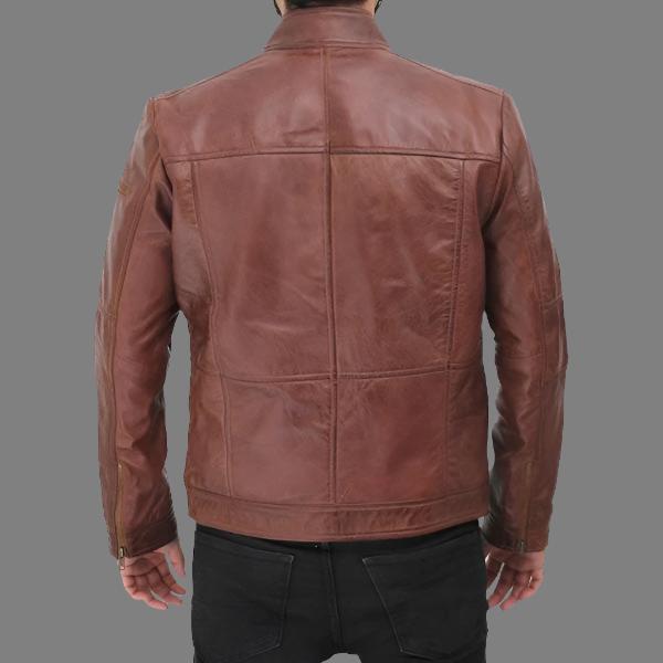 Gordon Men's Two Pockets Waxed Brown Leather Jacket