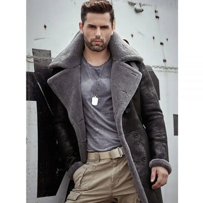 Men's Black B7 Bomber Shearling Leather Coat