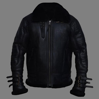 Men's Black Biker Shearling Jacket