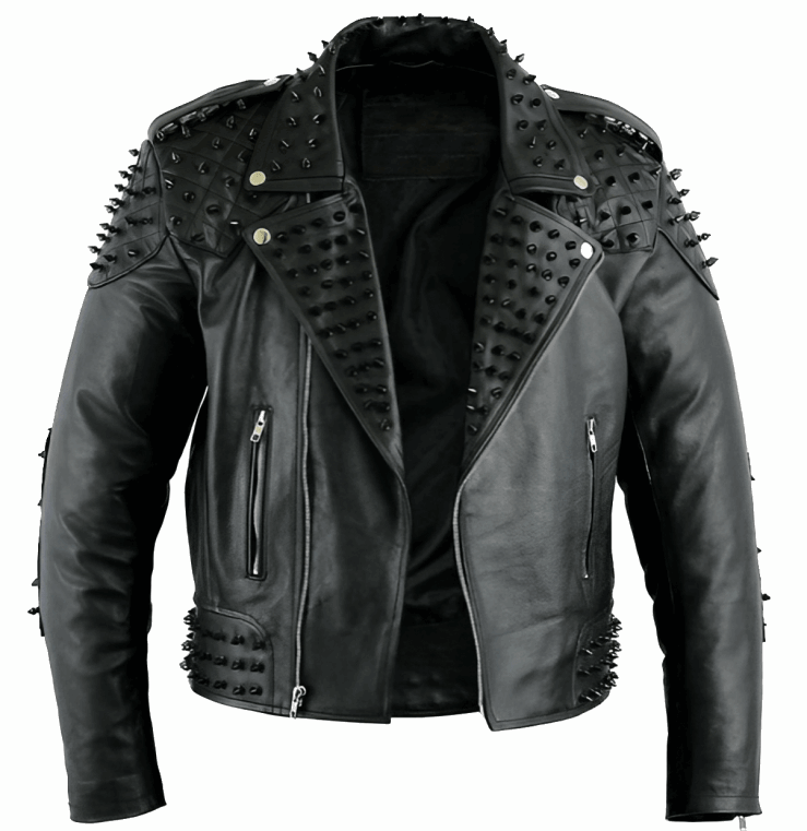 Men's Black Studded Leather Biker Jacket by Avanzar