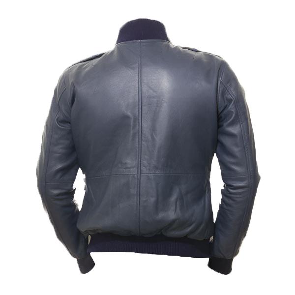 Men's Blue Bomber Leather Jacket - Bold & Stylish