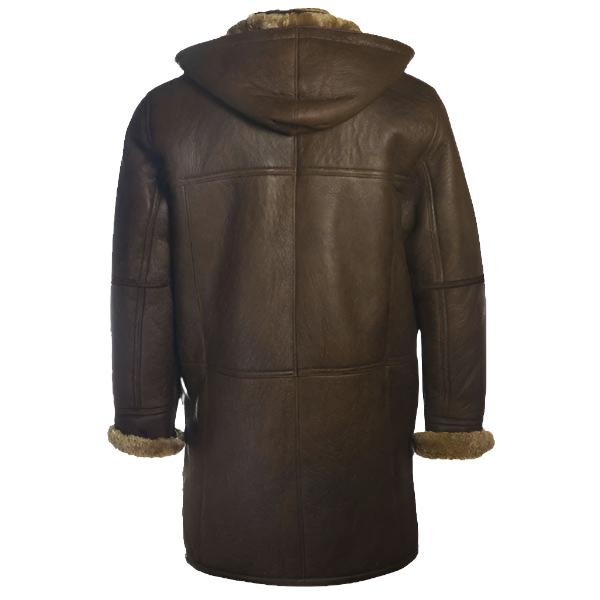 Men's Brown Shearling Hoodie Coat