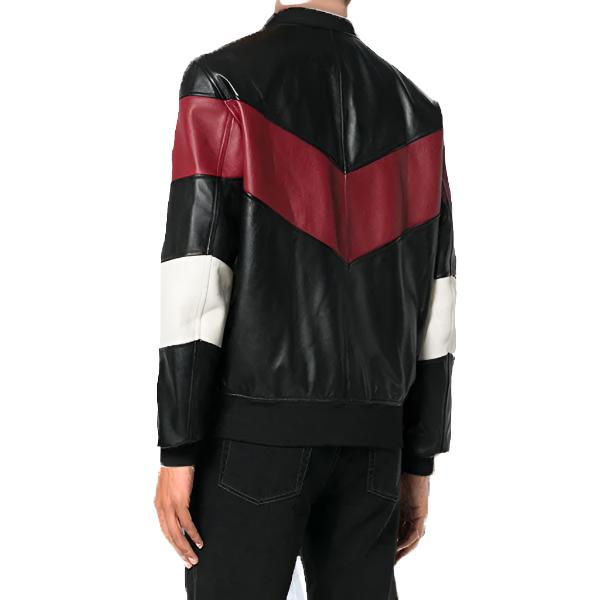 Avanzar Leather Men’s Chevron Stripe Bomber Jacket