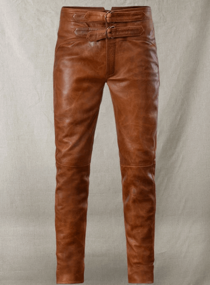  Men's Brown Distressed Leather Pants