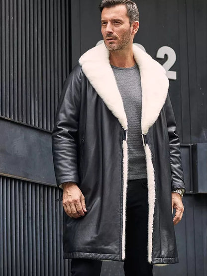 Men's Matte Black Double-Sided Shearling Leather Coat