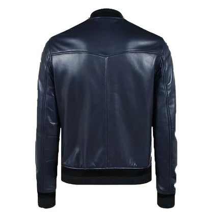 Avanzar Leather Men’s Navy Blue Bomber Jacket