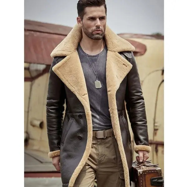 Men's Dark Brown Shearling Leather Coat