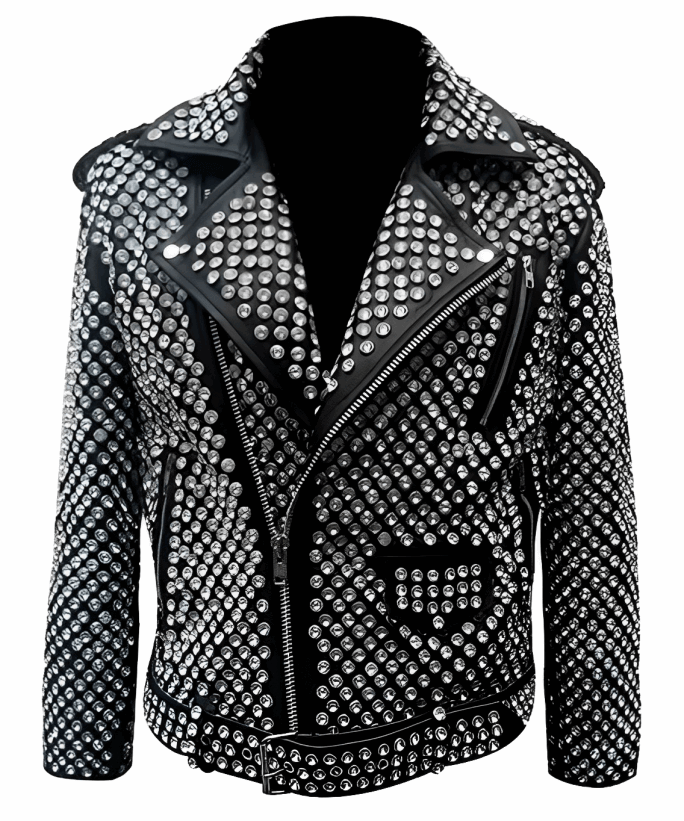 Men's Black Studded Biker Leather Jacket by Avanzar