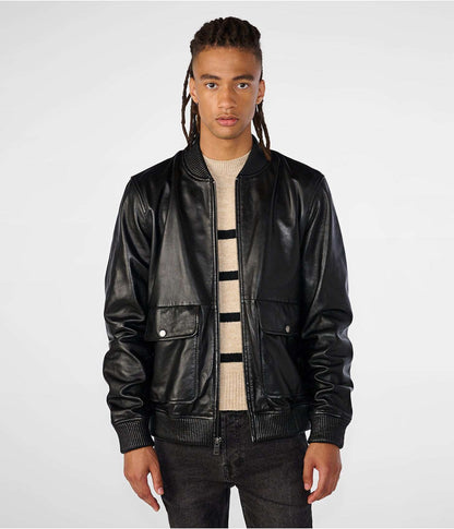 Men's Black Harrington Leather Bomber Jacket