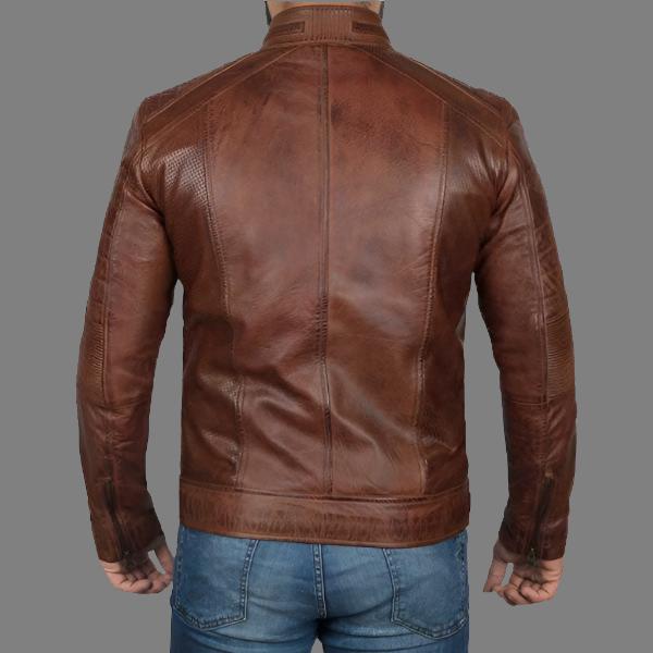 Premium Avanzar Men’s Cognac Brown Distressed Motorcycle Leather Jacket