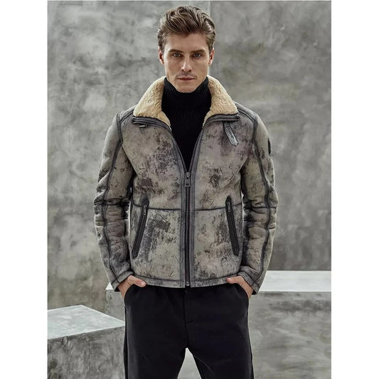 Men's Distressed Shearling Leather Jacket Classic Comfort Meets Rugged Style