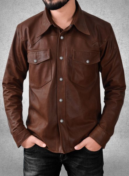 Men's Chocolate Brown Full Sleeve Leather Shirt