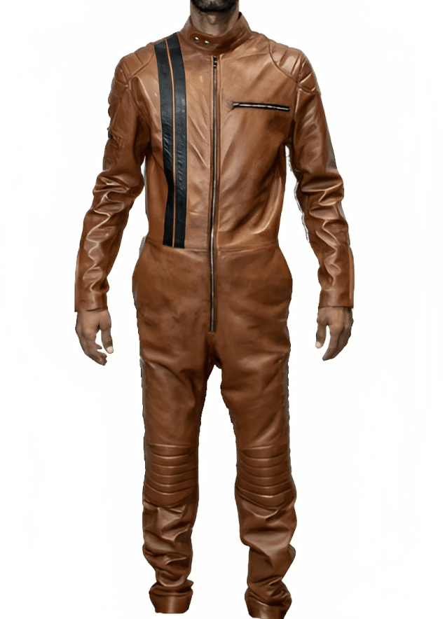 Men's Brown Biker Leather Jumpsuit