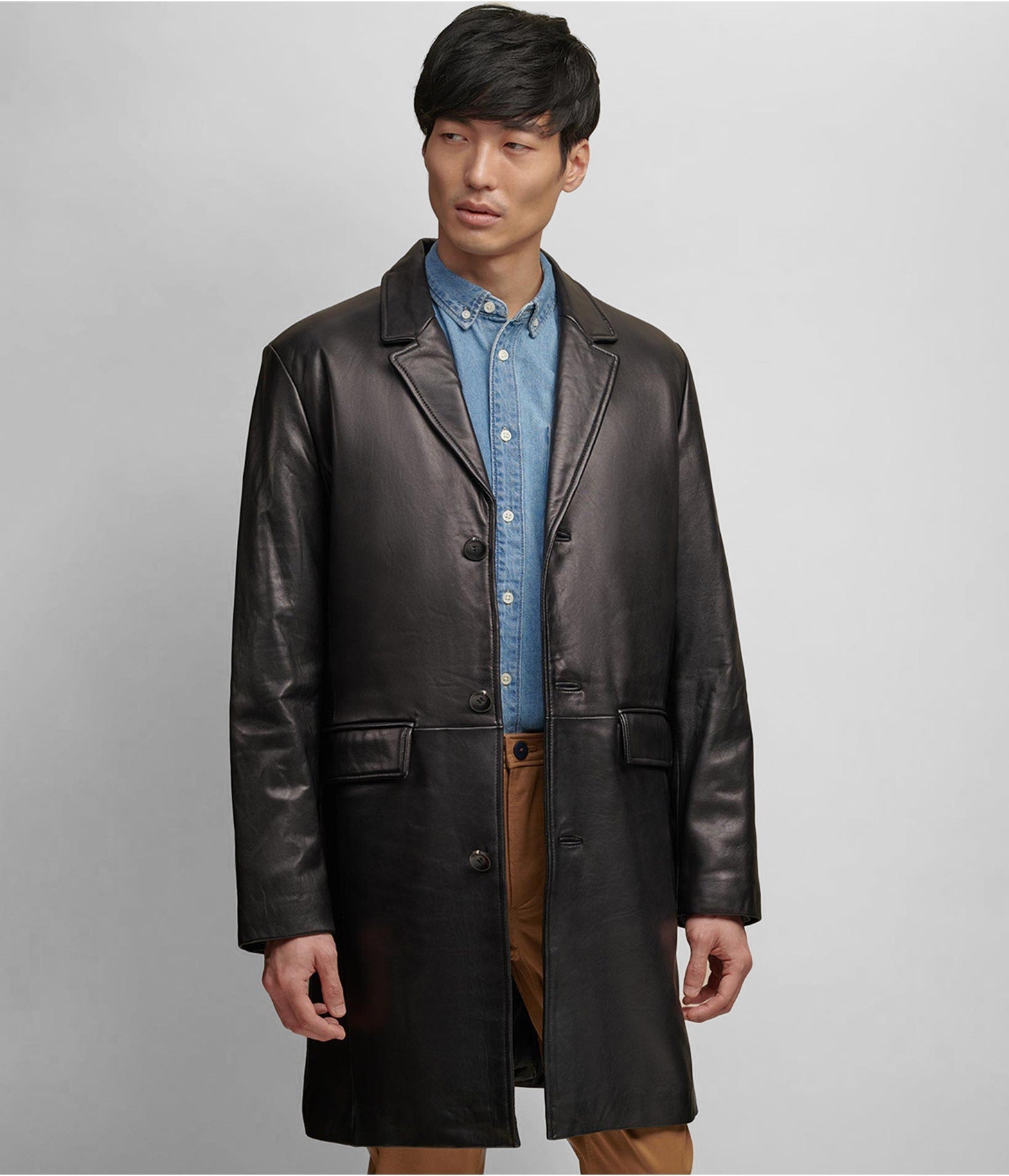 Men's Black Lined Leather Coat