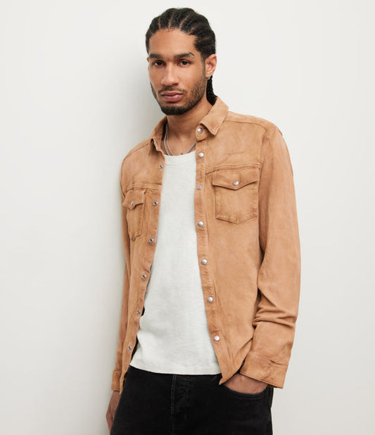 Men's Beige Brown Suede Leather Shirt