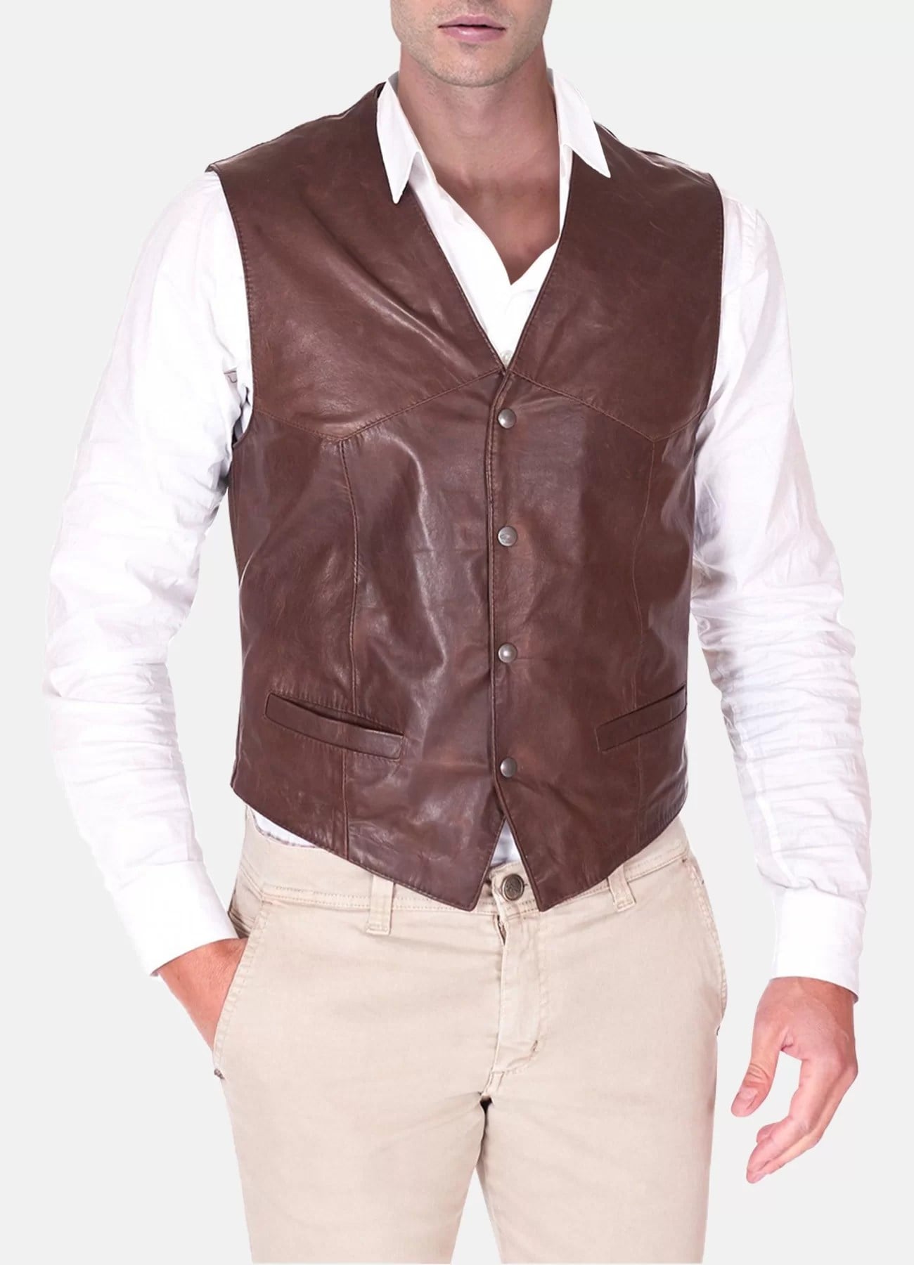 Men's Vintage Leather Vest In Dark Brown