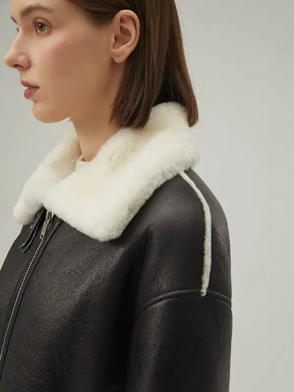 Women's Black Shearling Leather Jacket