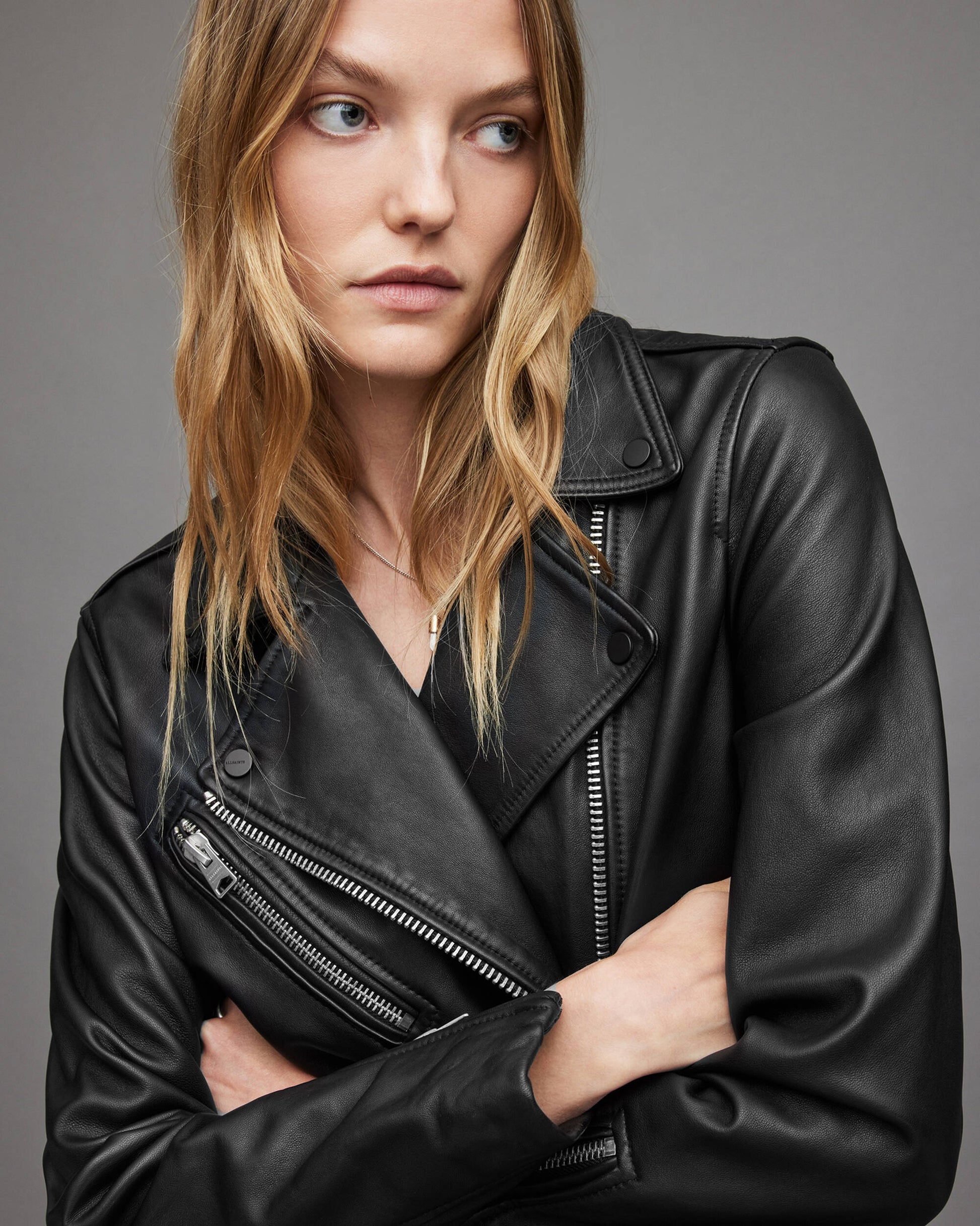 Women's Classic Black Leather Biker Jacket with Belt