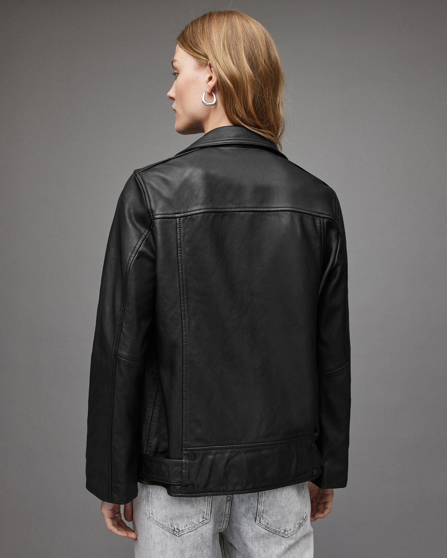 Women's Classic Black Leather Biker Jacket with Belt