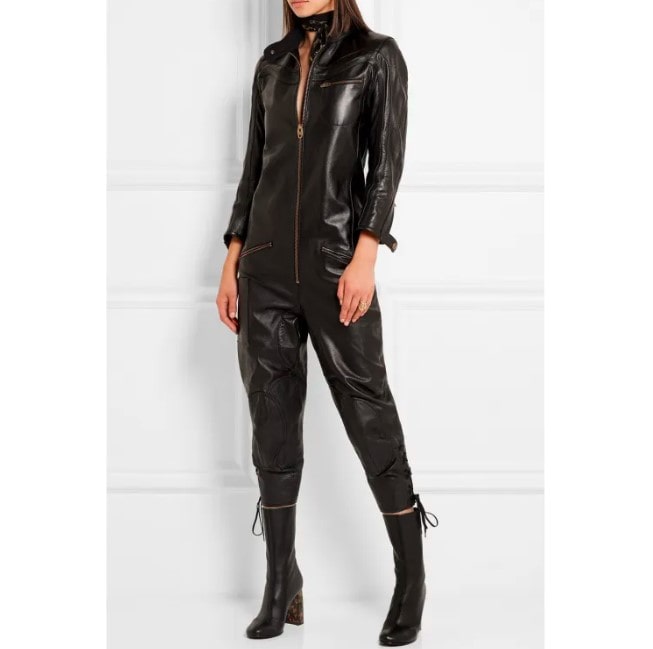 Sleek Black Women's Bodycon Leather Jumpsuit