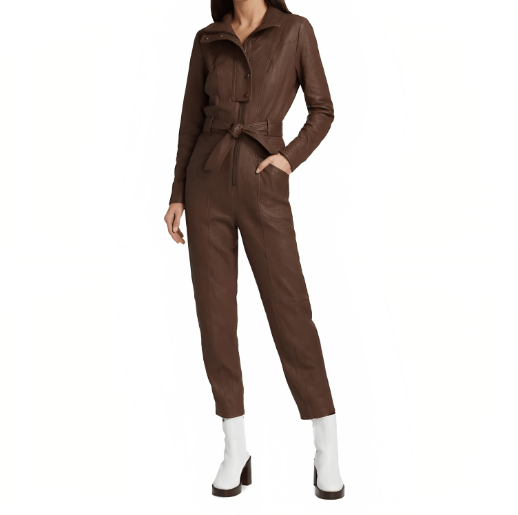 Chic Chocolate Brown Women's Bodycon Leather Jumpsuit