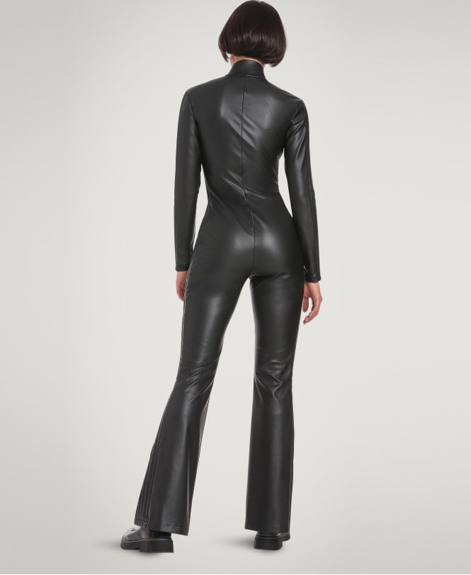 Classic Black Women's Leather Jumpsuit