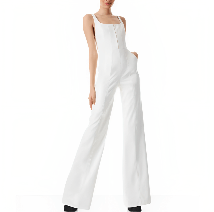 Chic White Women's Classy Leather Jumpsuit