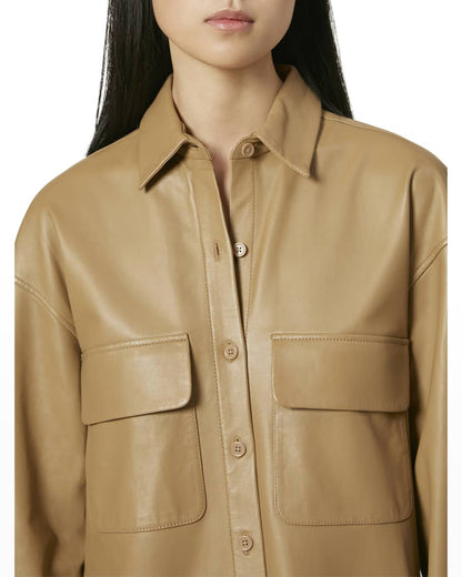 Women's Tortilla Brown Full Sleeve Leather Shirt with Tailored Fit